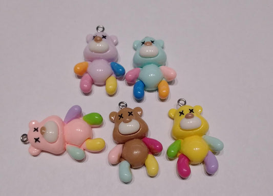 5 piece Cartoon bear color mix charm set