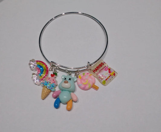 Cartoon Bear Blue Multi-color Sweets Charm Bracelet