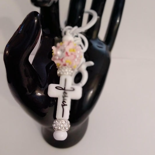 Cross Keychain (white)