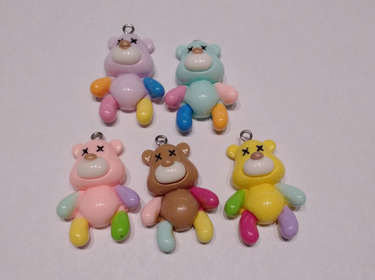 5 piece Cartoon bear color mix charm set