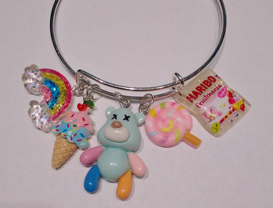 Cartoon Bear Blue Multi-color Sweets Charm Bracelet